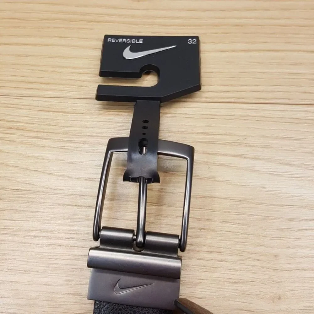 NIKE Belt Mens 32 Black Brown Pebble Grain Reversible Casual Golf